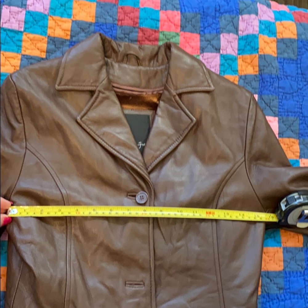 EUC BROWN LEATHER JACKET SMALL BROWN LEATHER COAT - Picture 14 of 16